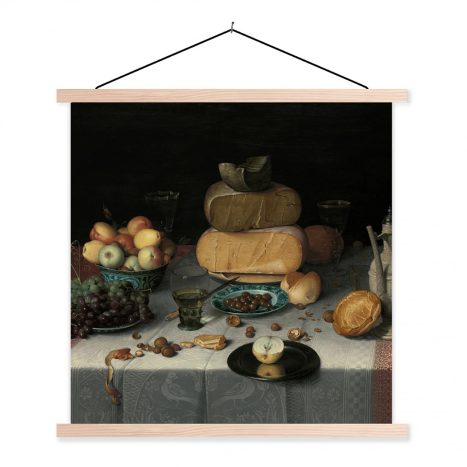 Stilleven met kazen - Schilderij van Floris Claesz. van Dijck textielposter latten blank klein -3d