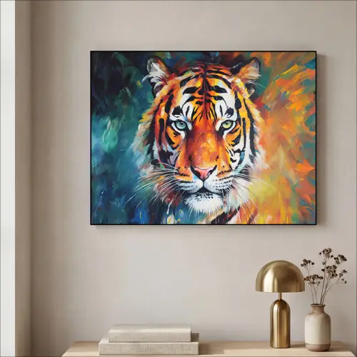 Tijger - Dieren - Olieverf - Kunst Textielframe zwart klein -sfeer2