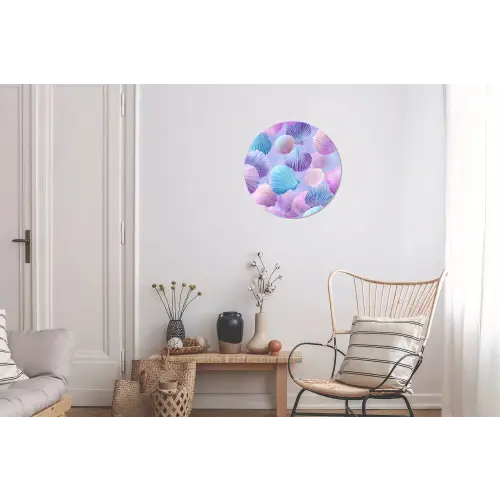 Schelpen - Paars - Blauw - Patroon Wandcirkel aluminium klein -woonkamer
