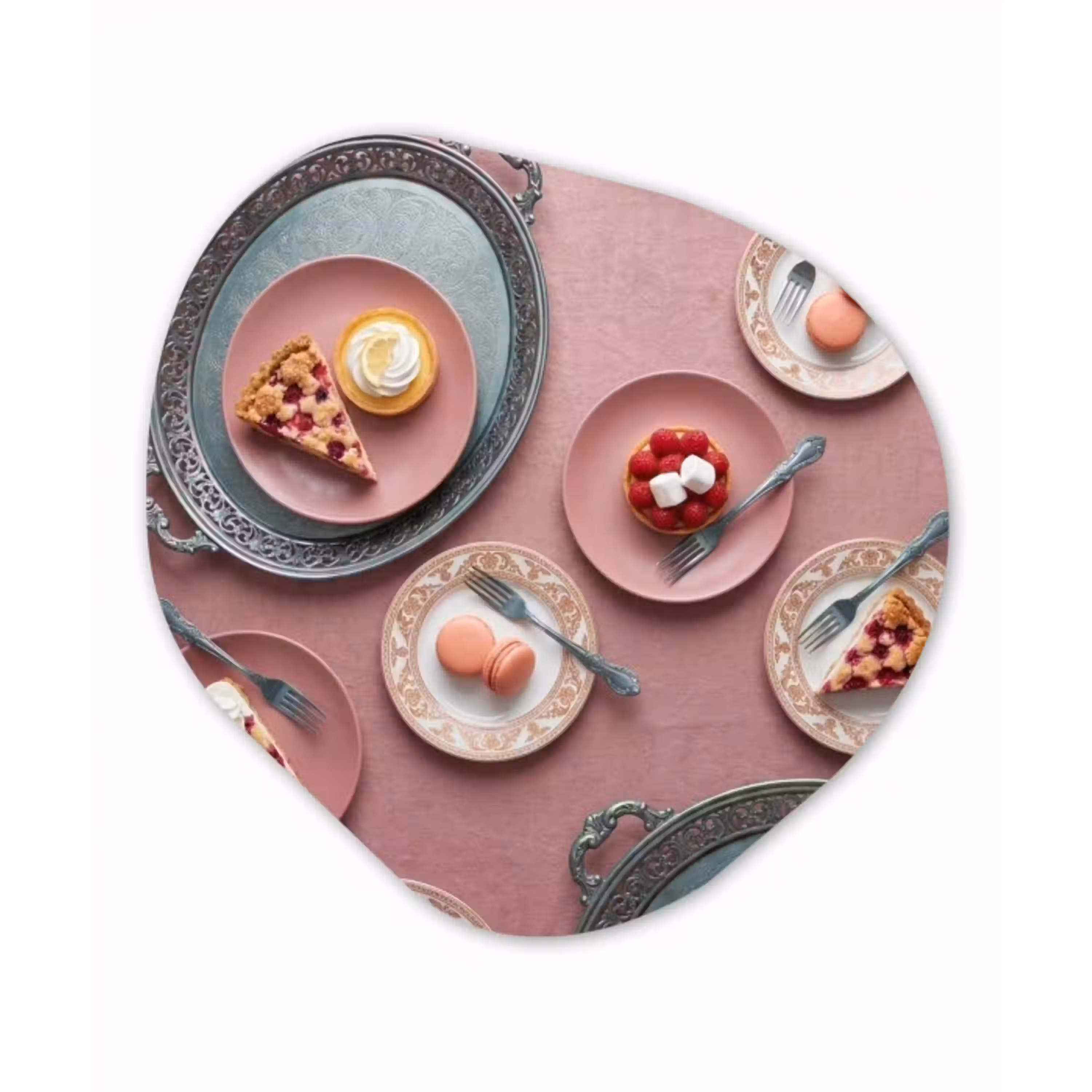 Dessert - Taart - Gebak - Zoet - Roze Wandcirkel Organisch Aluminium middel -3d