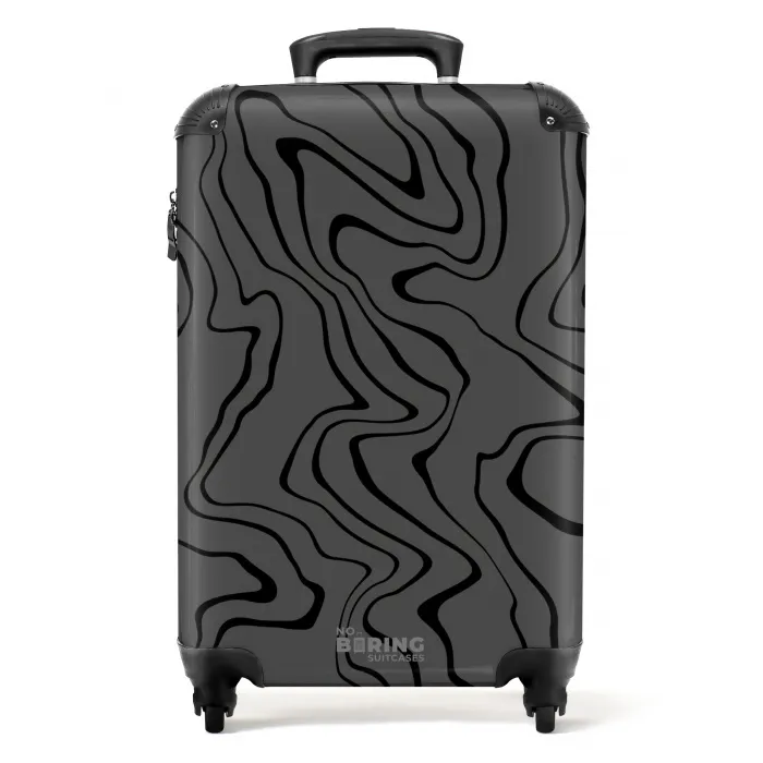 Grijze achtergrond met abstracte zwarte lijnen NBS - Handbagage koffer - Kinderen Unisex middel -productfoto_recht