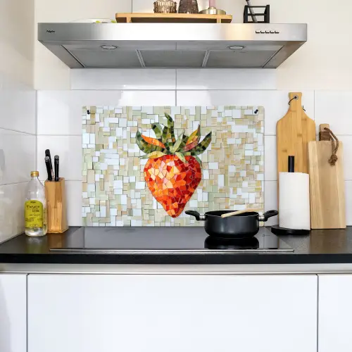 Aardbei - Rood - Mozaïek - Fruit Inductie beschemer met haakjes klein -sfeer2