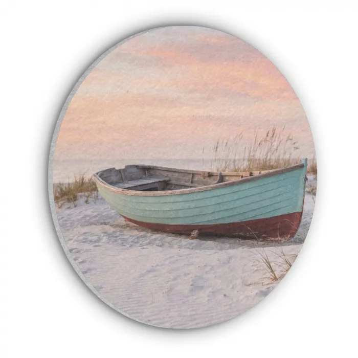 Rustiek - Roeiboot - Zandstrand Akoestische PET Vilt - Rond klein -3d