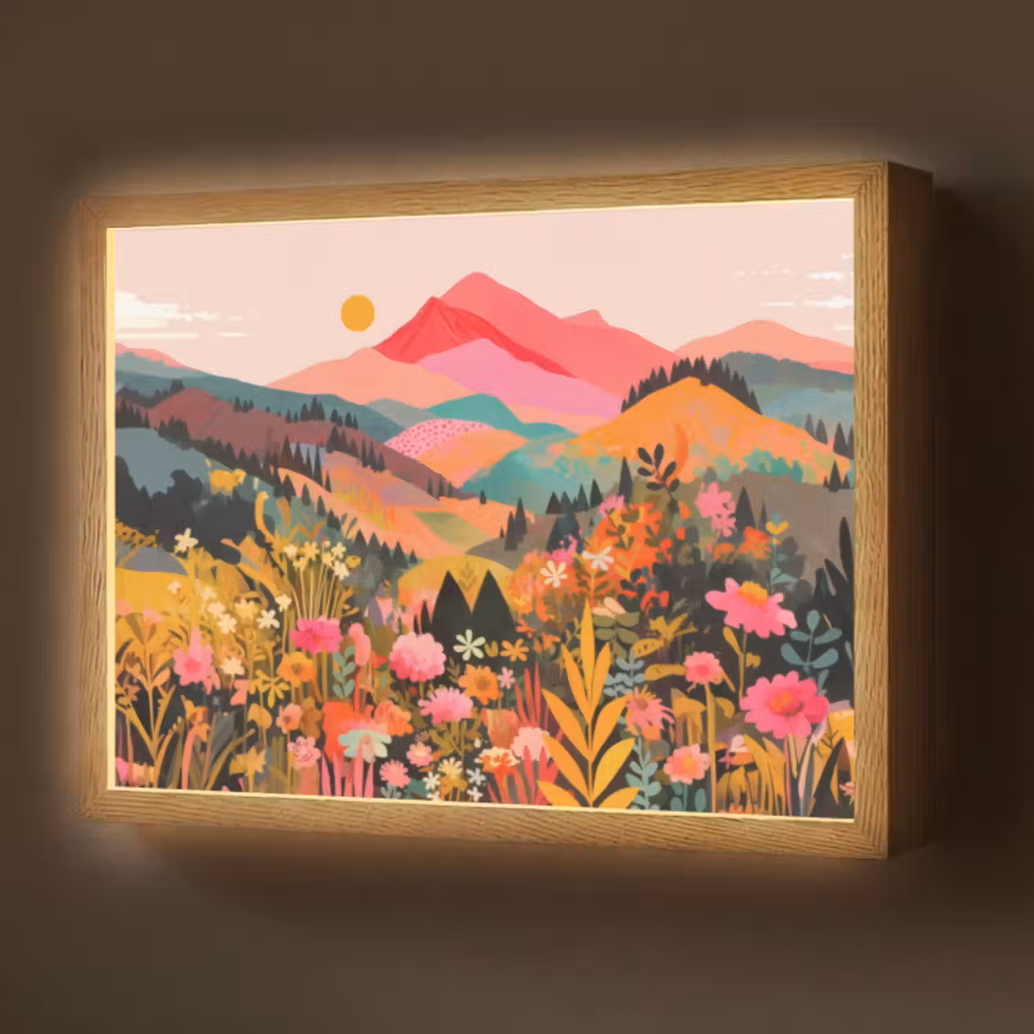 Lightbox - Wandlamp - Zonsondergang - Bergvallei - Contrast