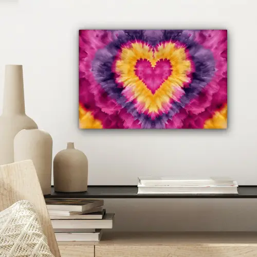Tie dye - Hartvorm - Vlammen - Oranje canvas 2cm klein -sfeer6