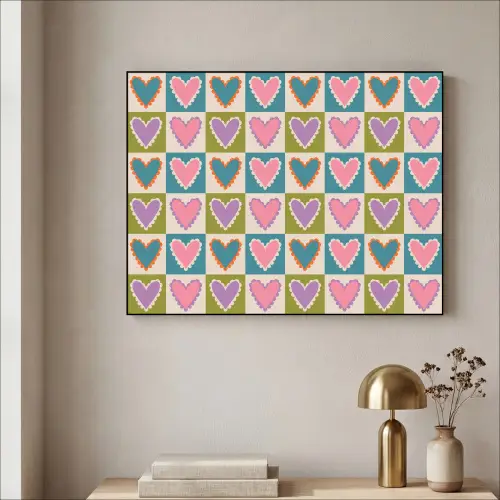 Retro - Kleuren - Patroon - Hartjes Textielframe zwart klein 947 -sfeer2