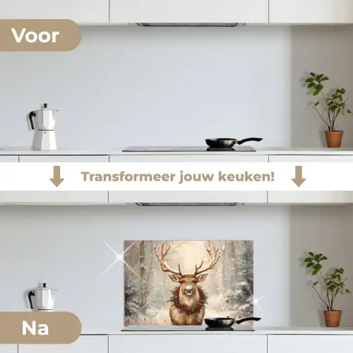 Kerst - Rendier - Winter - Krans keuken achterwand spatscherm klein -voor_na_NL