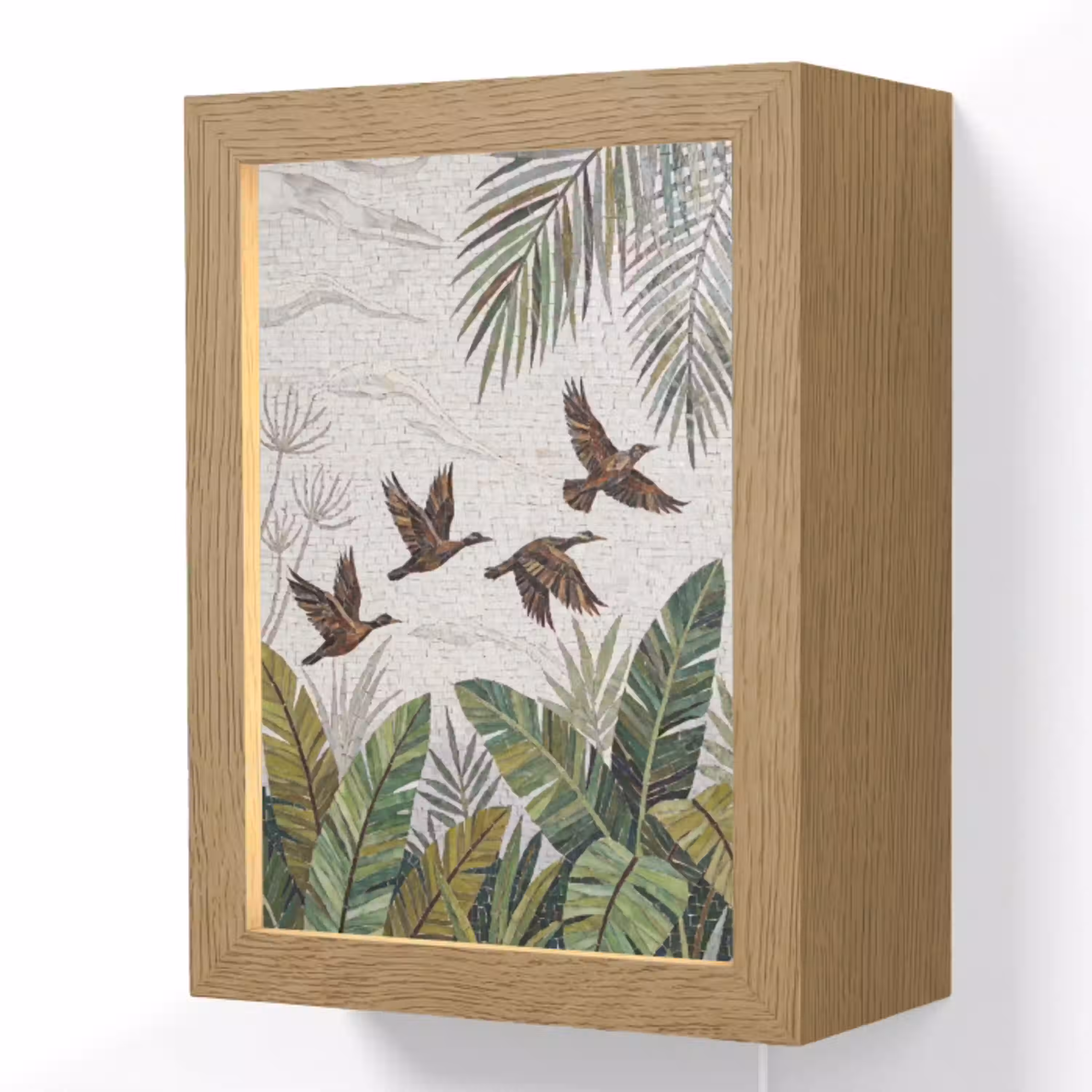 Vogel - Vliegend - Tropisch - Mozaïek - Groen Light Box met kabel (Wandlamp) klein -3d