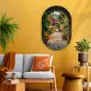 Doorkijk - Bloemen - Poort - Stenen Wandcirkel Ovaal Glas middel -sfeer4
