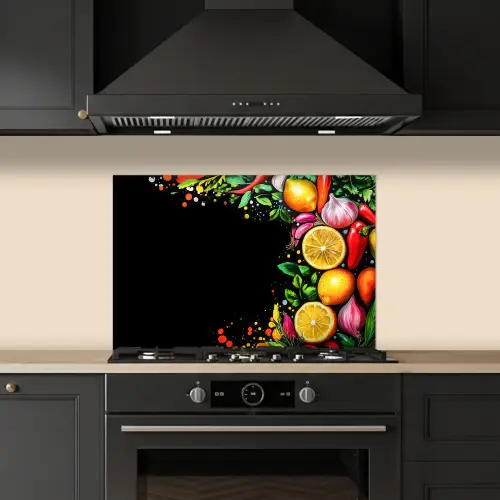 Citroenen - Peper - Kruiden - Graffiti - Verf - Abstract keuken achterwand spatscherm klein -sfeer1