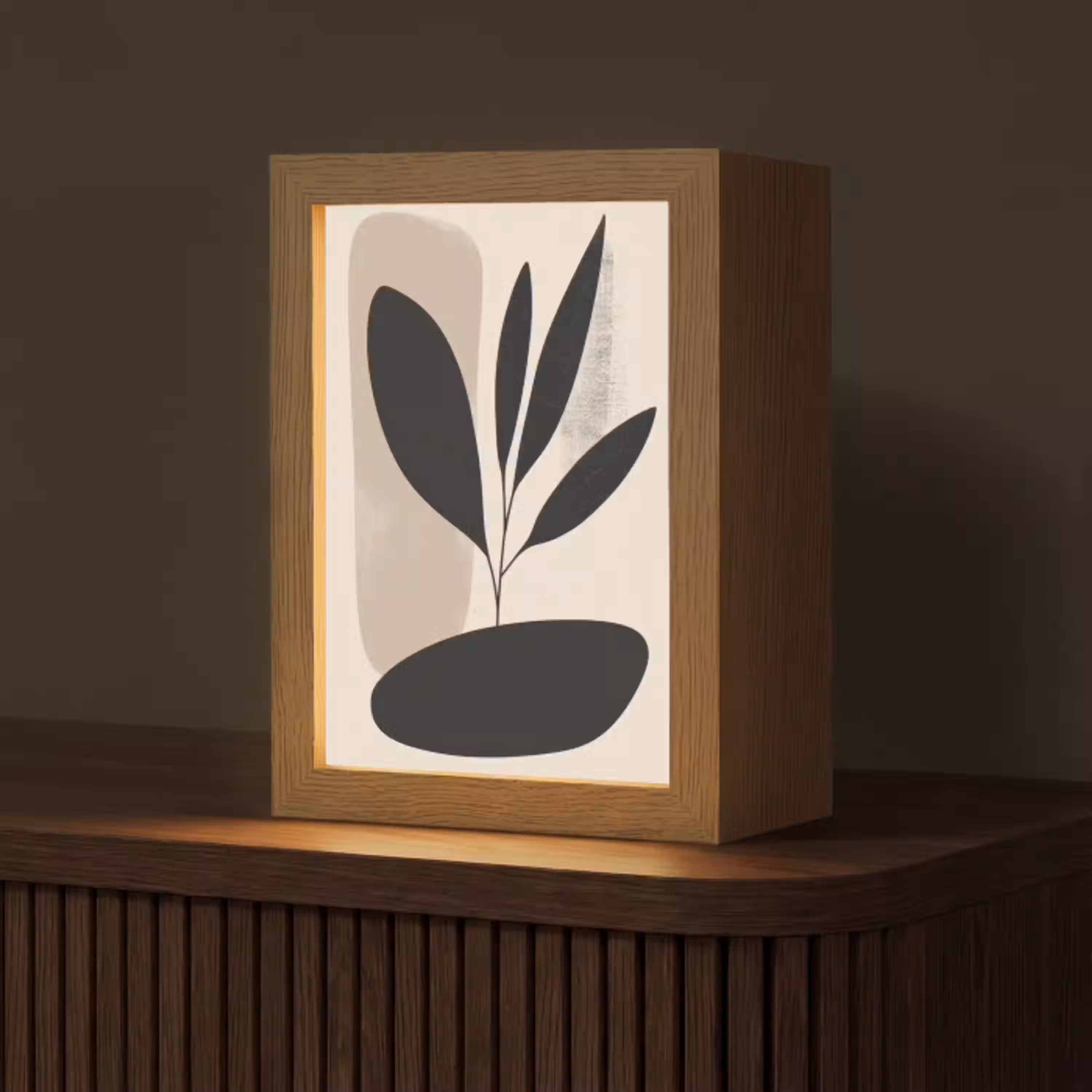 Plant - Beige - Japandi Light Box met kabel (Tafellamp) klein -z3d_website