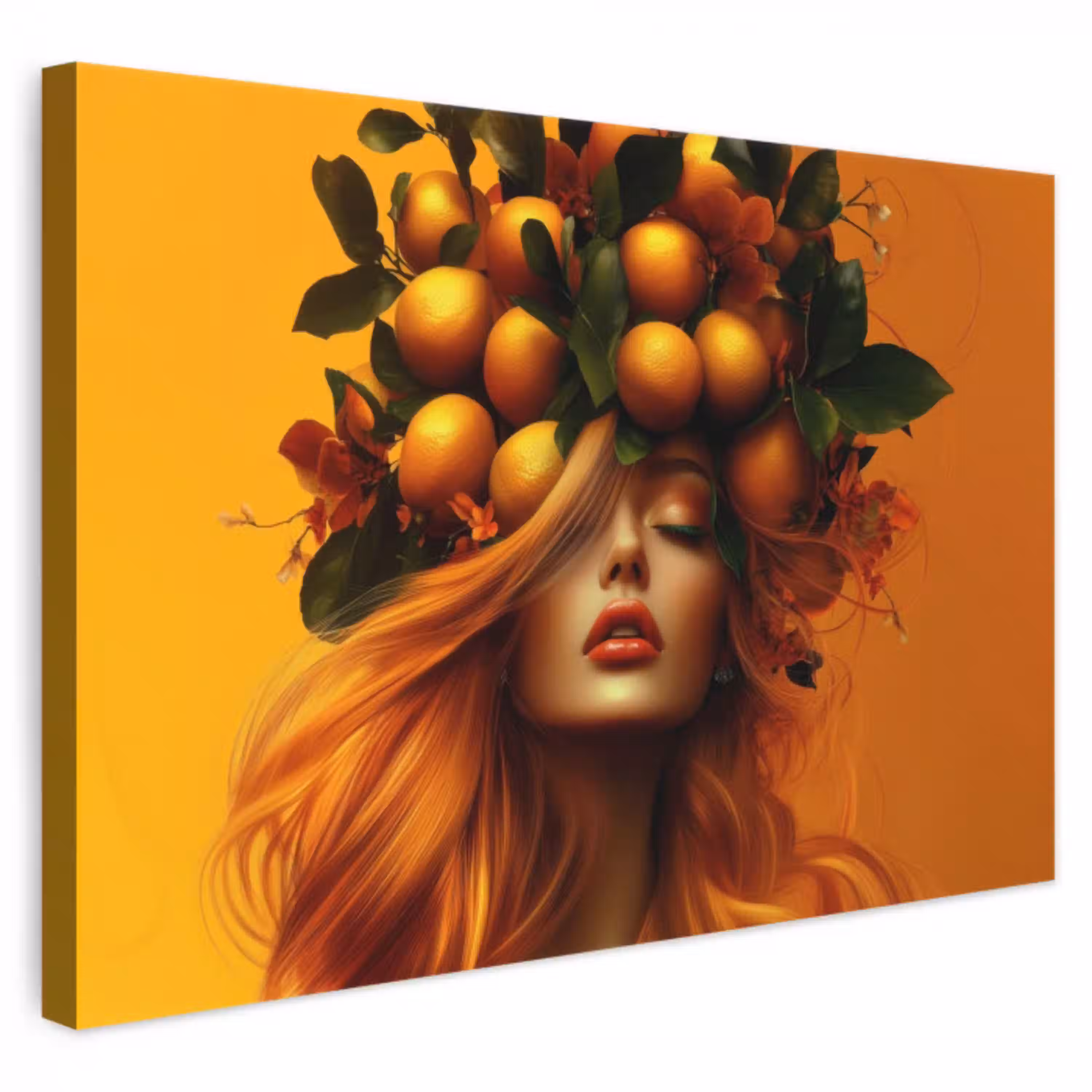 Vrouw - Citroenen - Bloesem - Geel canvas 2cm klein -3d