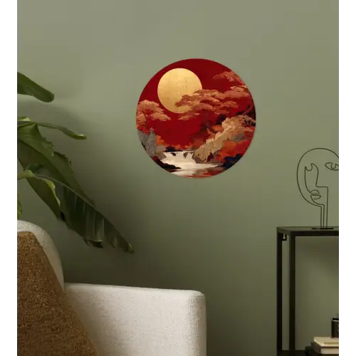 Volle maan - Landschap - Waterval Wandcirkel behangsticker klein -sfeer2