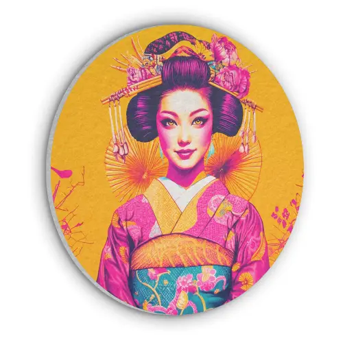 Bloemen - Vrouw - Kimono - Roze Akoestische PET Vilt - Rond klein -3d