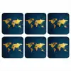 Wereldkaart - Goud - Donkerblauw onderzetter kurk middel -3d