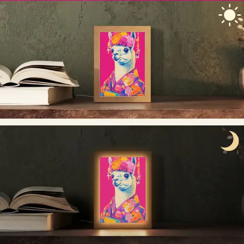 Lama - Kimono - Bloemenkrans - Felroze Light Box met kabel (Tafellamp) klein -sfeer3