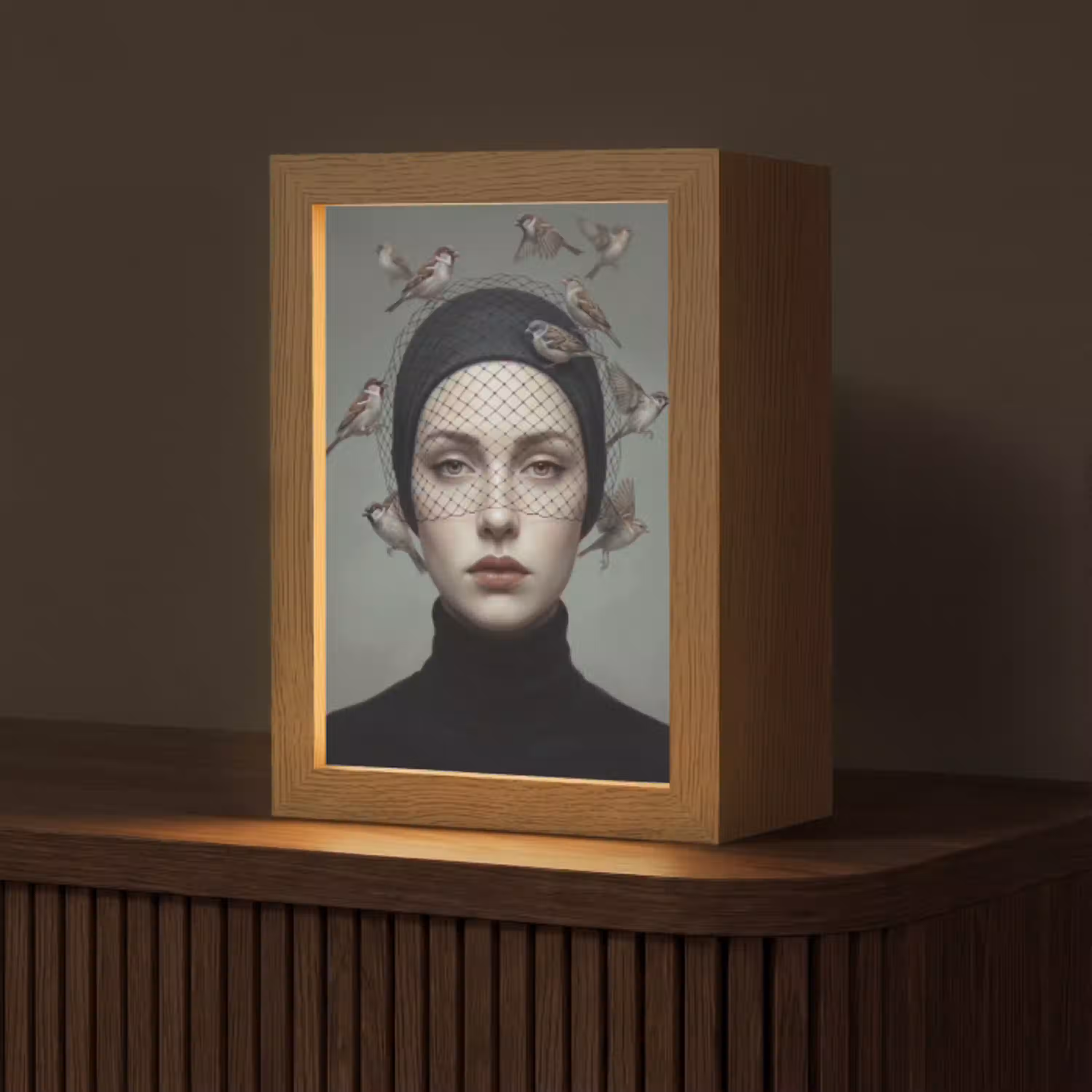 Portret - Vogels - Zwart Light Box met kabel (Tafellamp) klein -z3d_website