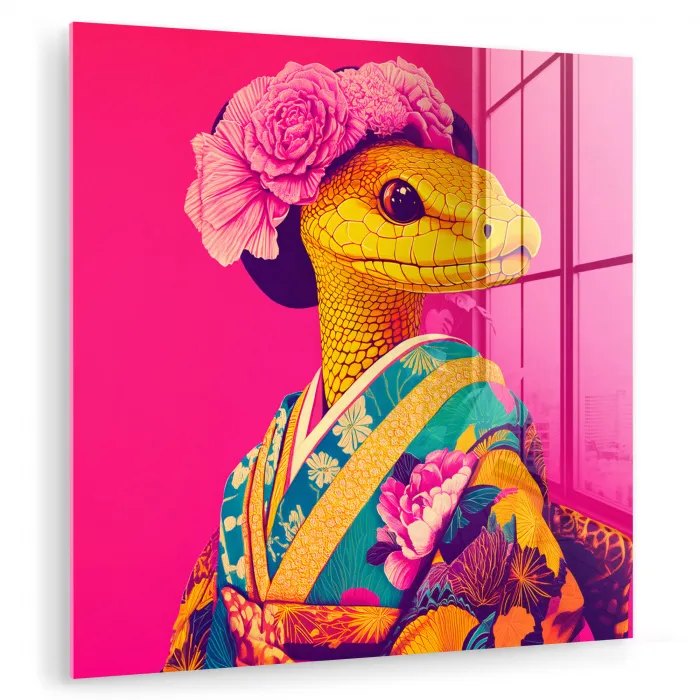 Hagedis - Bloemen - Roze - Kimono plexiglas 5mm klein -zzzproduct_nieuw