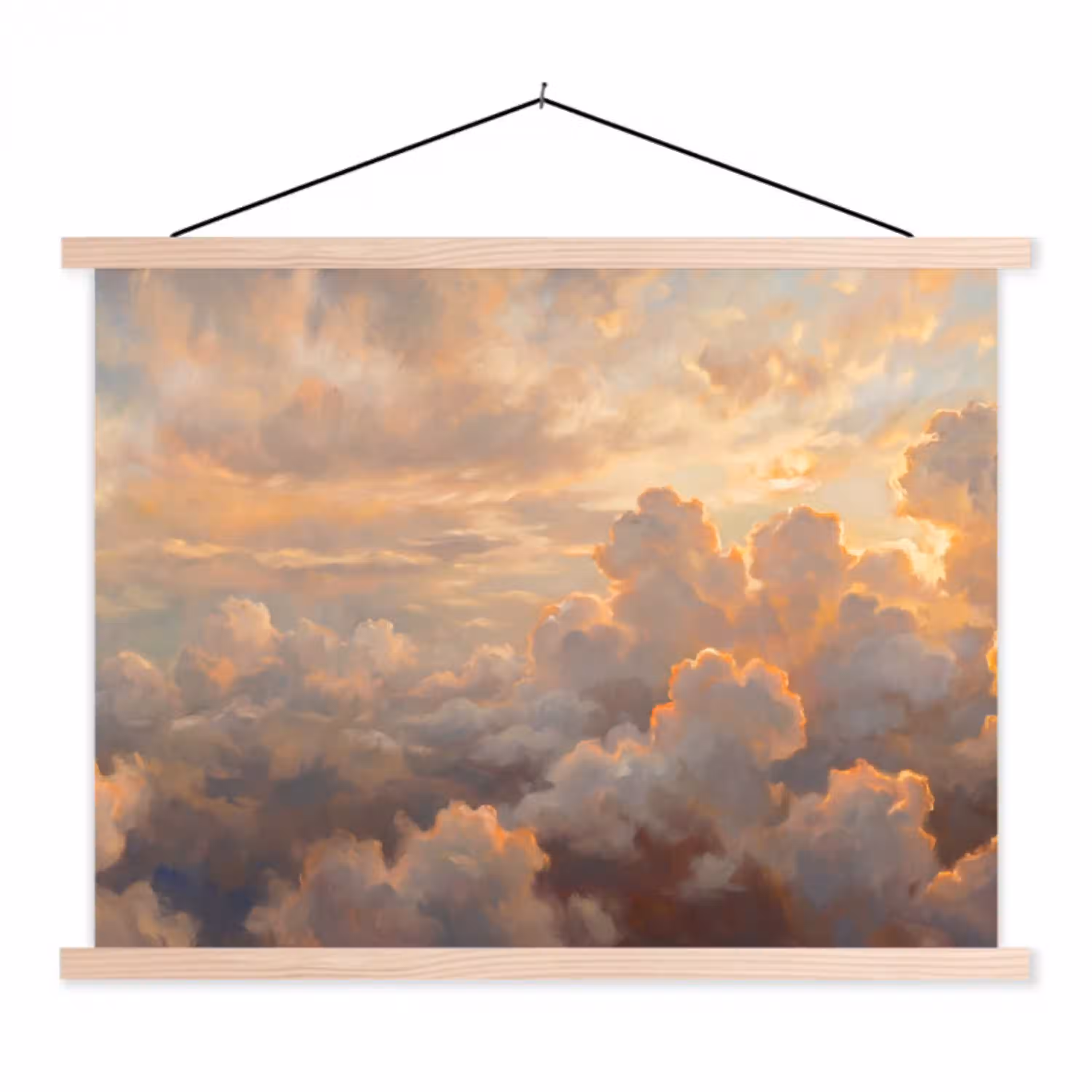 Wolken - Zonsondergang - Natuur - Abstract - Goud textielposter latten blank klein -3d