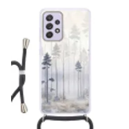 Bos - Bomen - Mist - Natuur - Illustratie - Grijs Hoesje Samsung Galaxy A52 5G met koord klein -3d