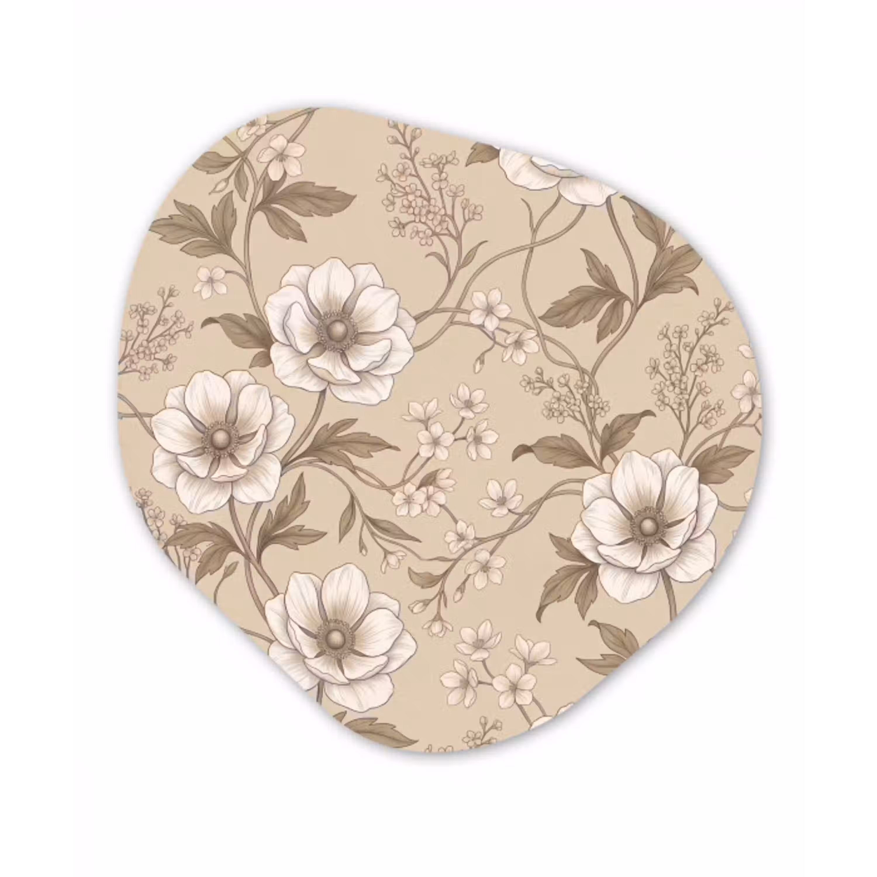 Bloemen - Patroon - Beige Wandcirkel Organisch Forex 3mm klein -3d