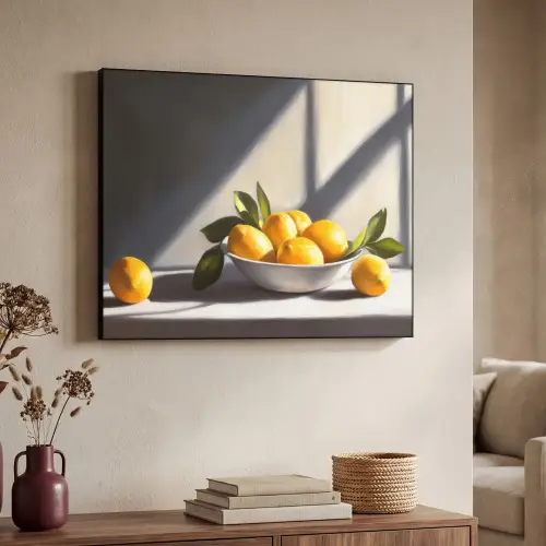 Citroenen - Stilleven - Geel Textielframe zwart klein -sfeer3