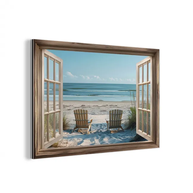 Doorkijk - Strandstoelen - Duinen - Zee - Natuur aluminium wit klein -3d