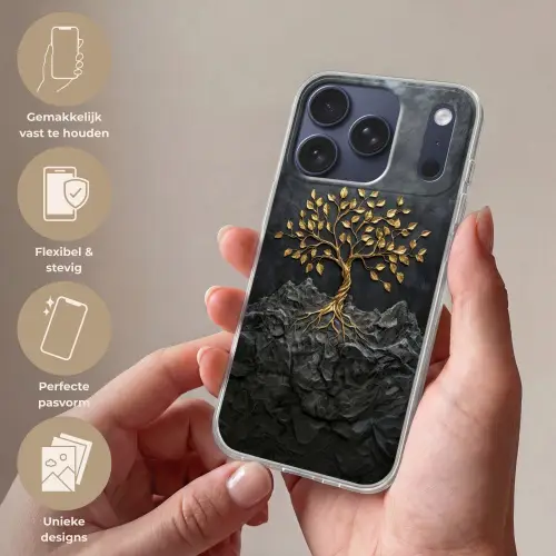 Bladeren - Goud - Boom - Rots Telefoonhoesje iPhone 17 Pro klein -sfeer3_NL