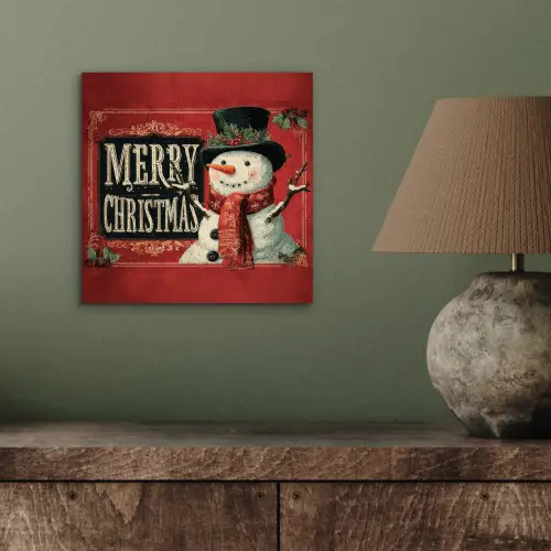 Klassiek - Kerstgroet - Sneeuwpop - Rood aluminium wit klein -sfeer2