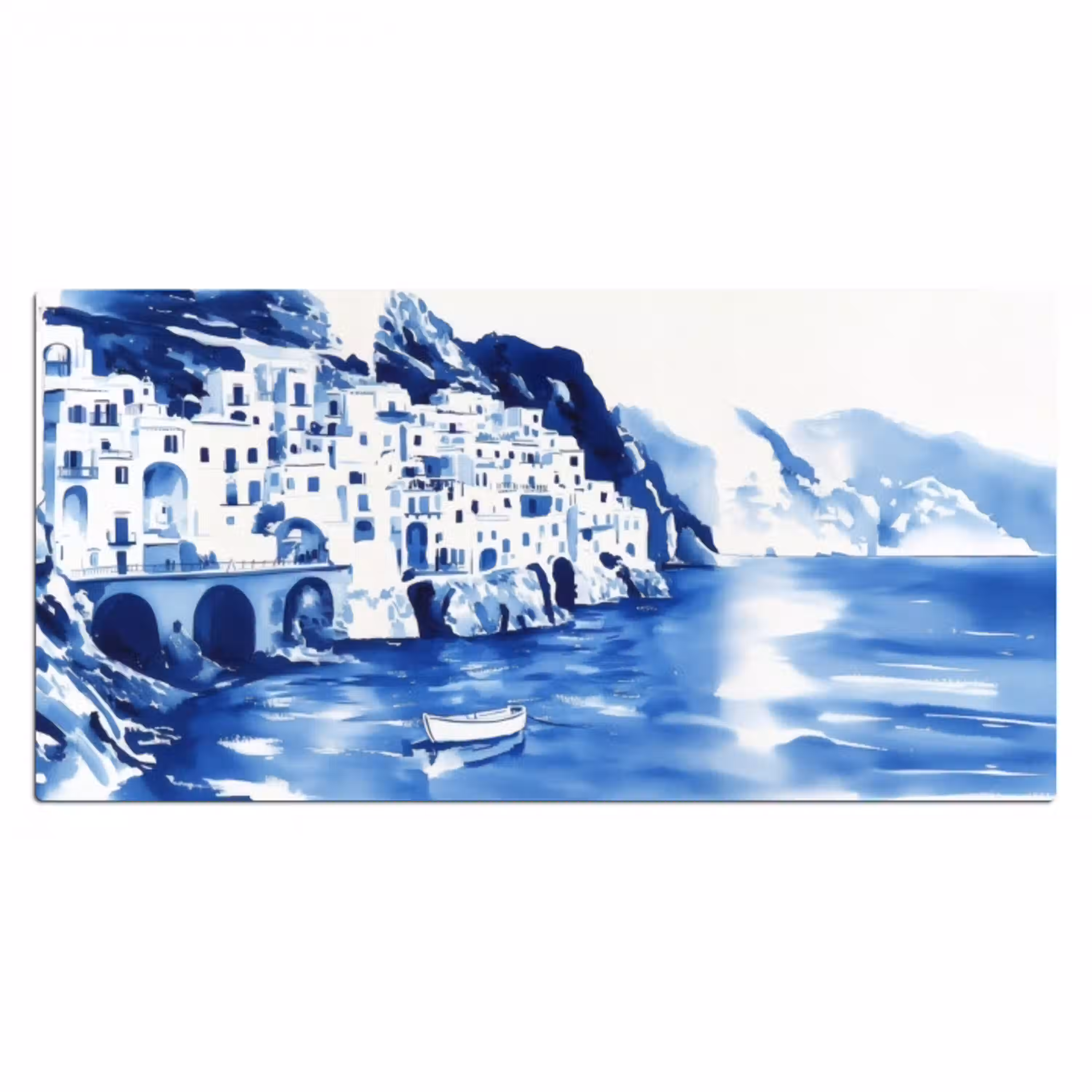 Dorp - Rotswand - Roeiboot - Water Muismat XXL klein -3d_leeg