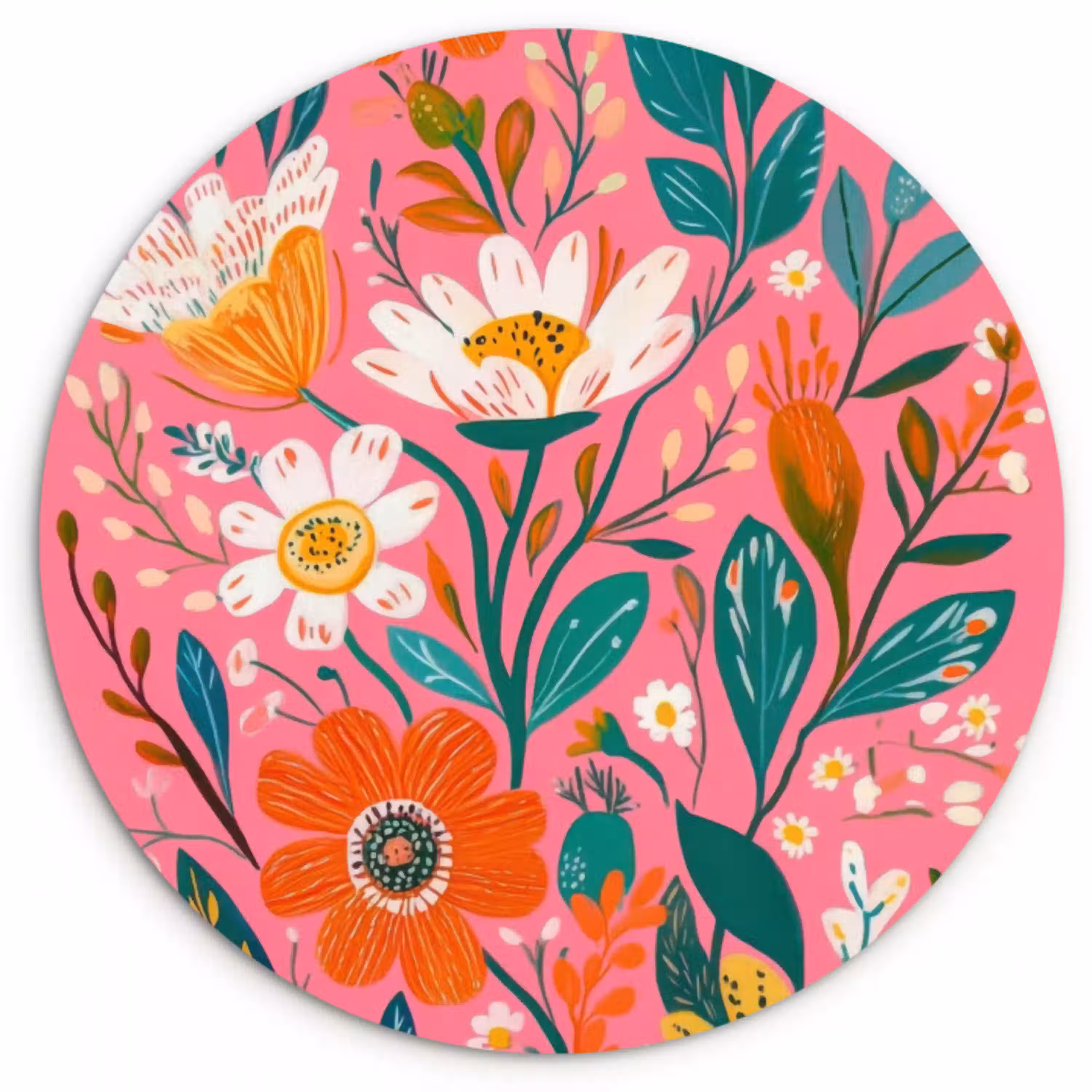 Roze - Bloemen - Wit - Oranje Wandcirkel plexiglas klein -3d