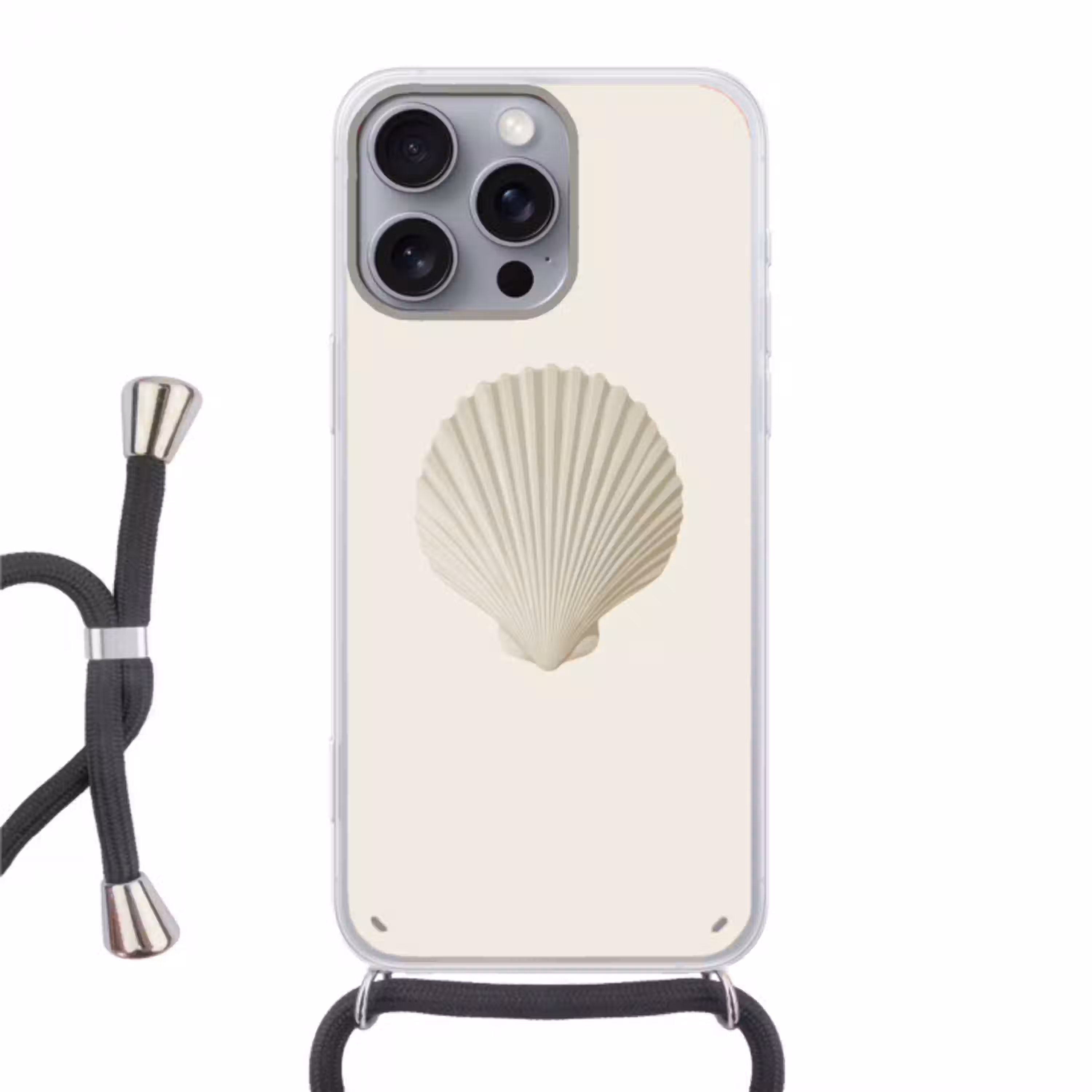 Schelp - Minimalistisch - Wit Hoesje iPhone 16 Pro Max met koord klein -3d