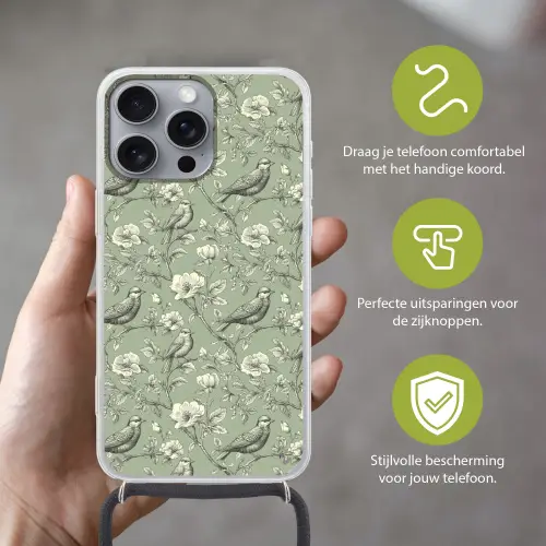 Klassiek - Botanisch - Groen Hoesje iPhone 16 Pro Max met koord klein 804 -sfeer2_NL