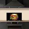 Hamburger - Graffiti - Verf - Kleurrijk - Eten - Abstract keuken achterwand spatscherm klein -sfeer1