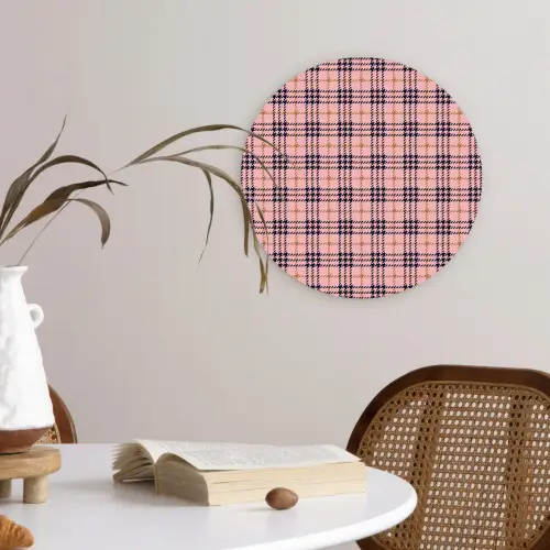 Plaid - Patroon - Schotse - Roze Wandcirkel plexiglas klein 852 -sfeer4