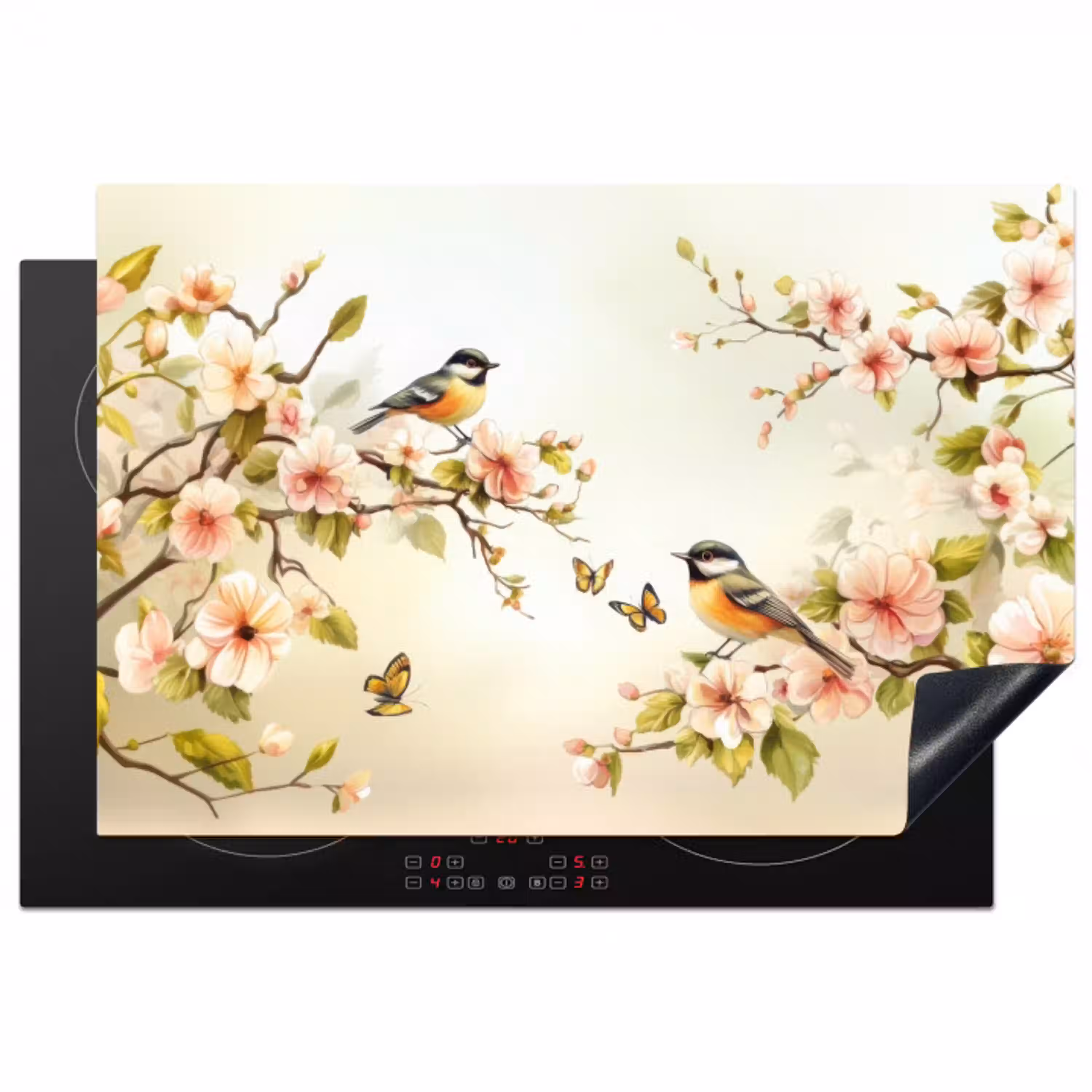 Takken - Bloemen - Vogeltjes - Roze Inductie beschermer vinyl 3mm klein -3d