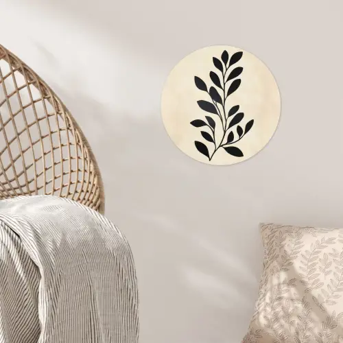 Minimalistisch - Tak - Bladeren - Zwart Wandcirkel behangsticker klein -sfeer4