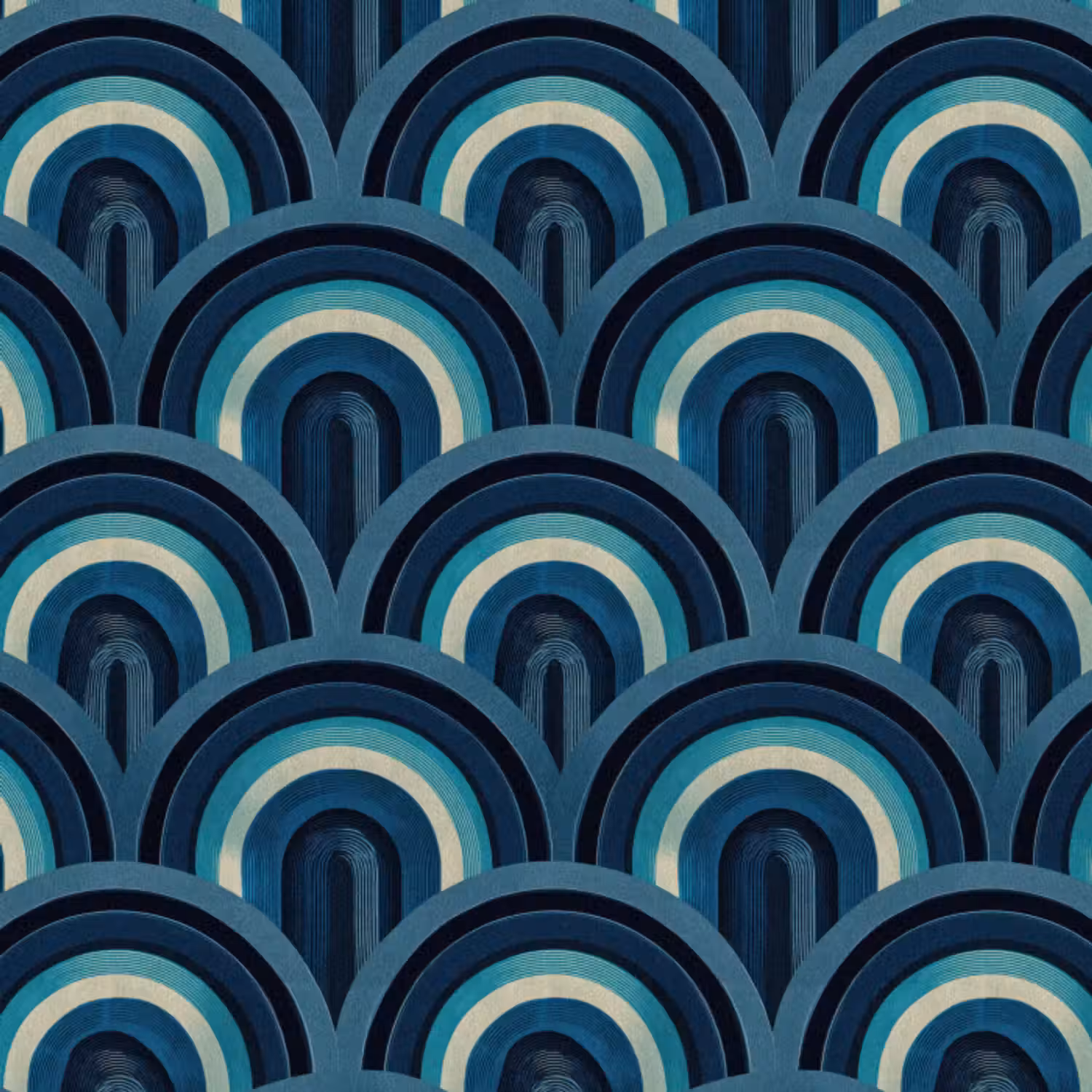 Behang - Bogen - Geometrisch - Patroon - Blauw - Retro