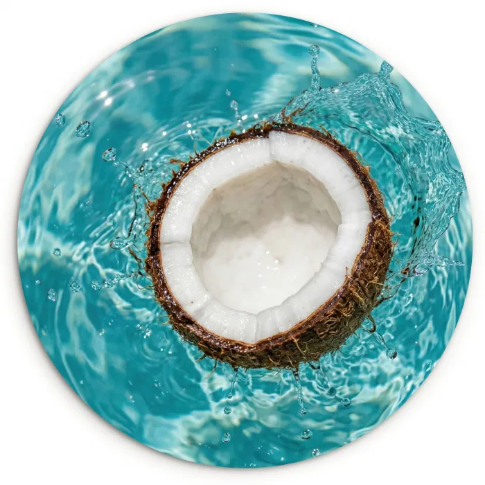 Kokosnoot - Water - Wit Wandcirkel kunststof plaat 5mm dik klein -3d