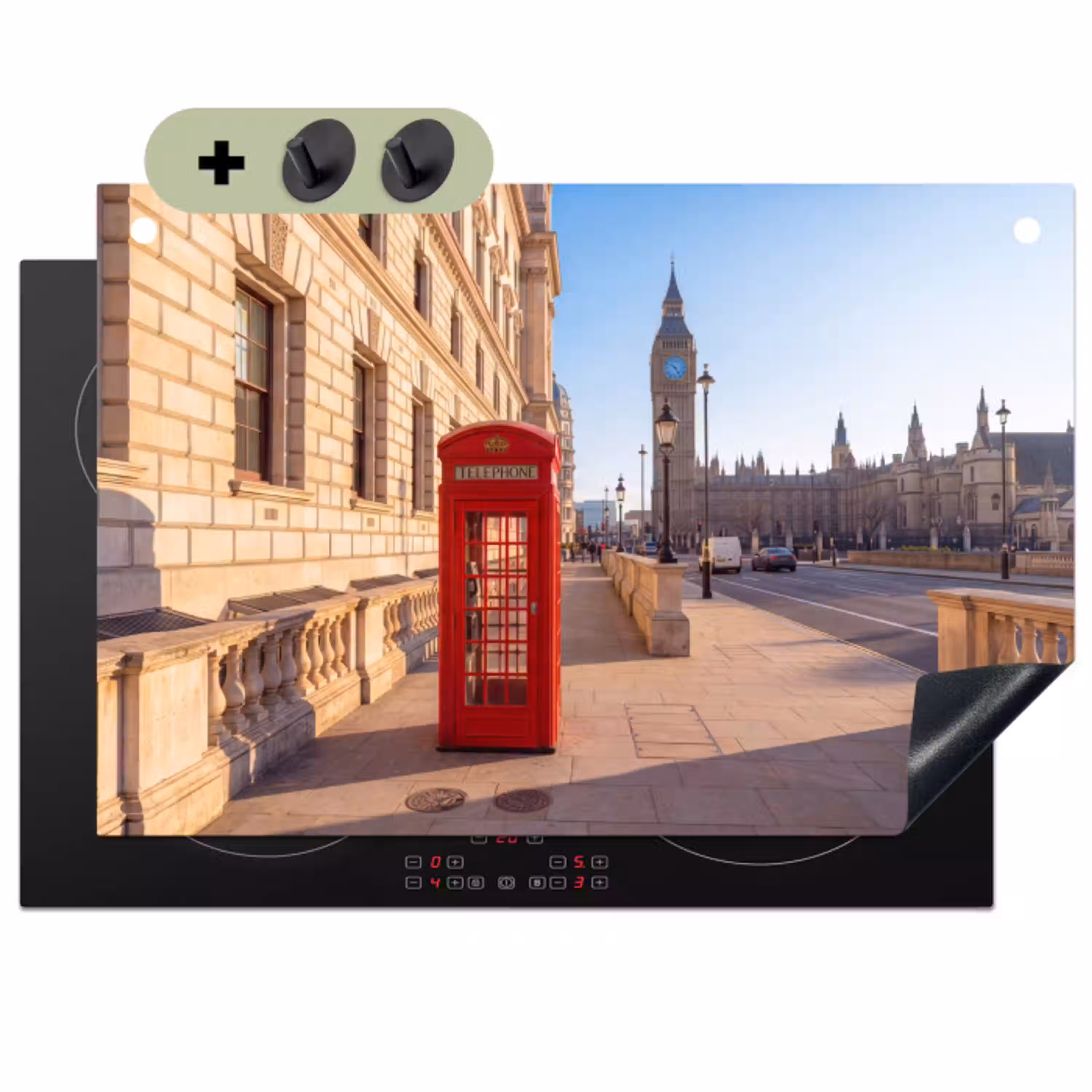 Telefooncel - Rood - Londen - Stad - Architectuur Inductie beschemer met haakjes klein -3d