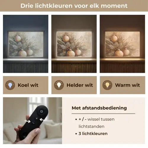 Kerst - Kerstballen - Beige - Goud Light Box met batterij (Wandlamp) middel -USP_lichtkleurNL