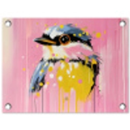 Vogel - Roze - Geel - Blauw tuinposter los doek klein -3d