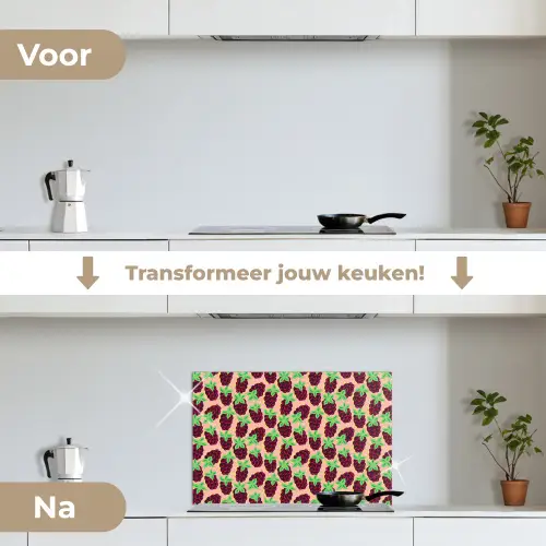 Frambozen - Rood - Roze - Patroon keuken achterwand spatscherm klein 900 -voor_na_NL