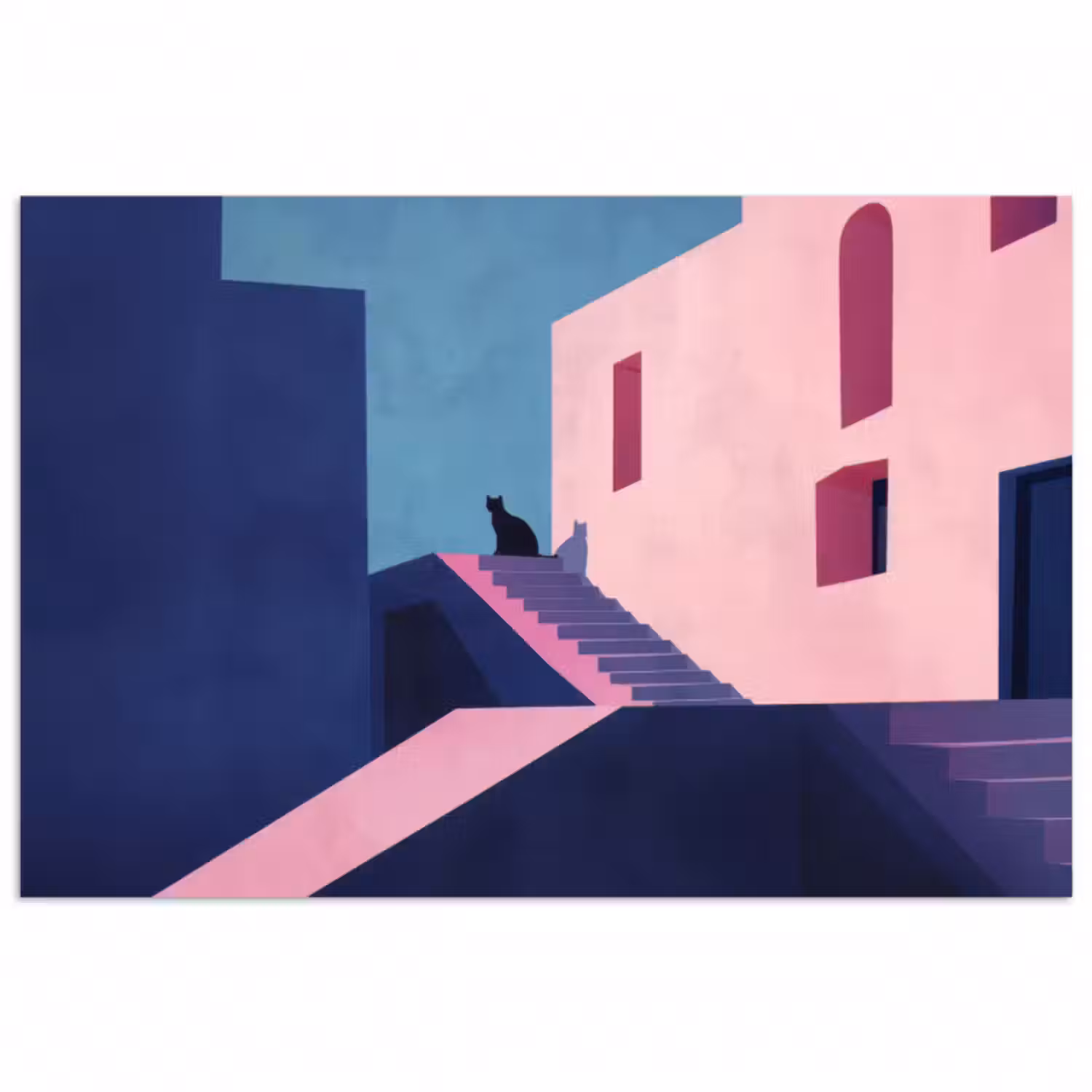 Poster - Katze - Treppe - Gebäude - Schattenkontraste