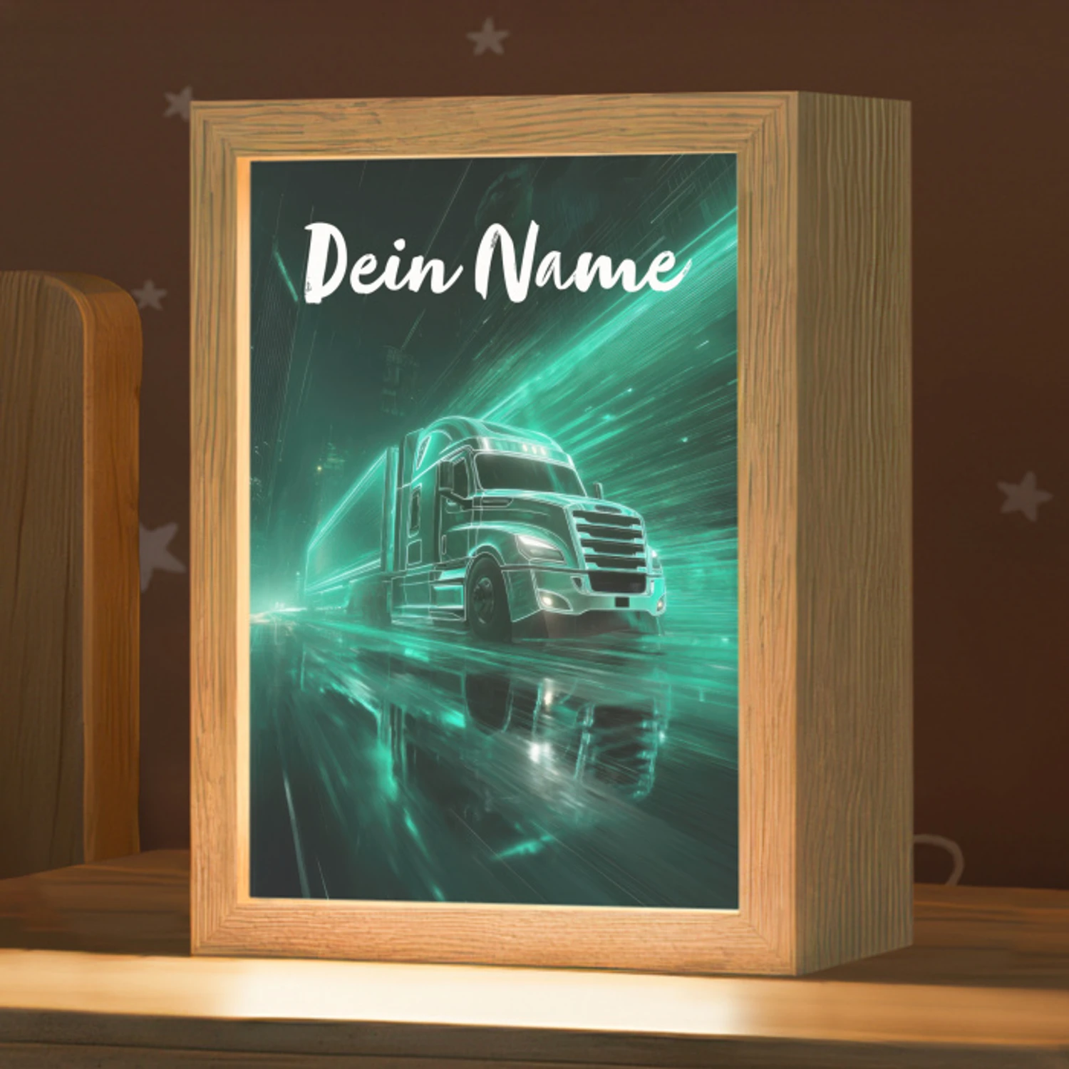 Vrachtwagen - Stad - Groen - Neon Light Box met kabel (Kinderlampje) klein -zzz_3d_website