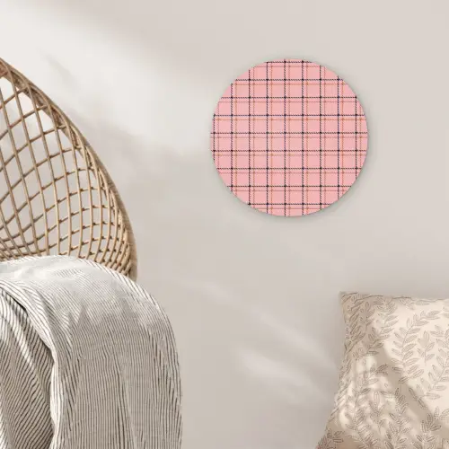 Plaid - Patroon - Gestreept - Roze Wandcirkel plexiglas klein 852 -sfeer5