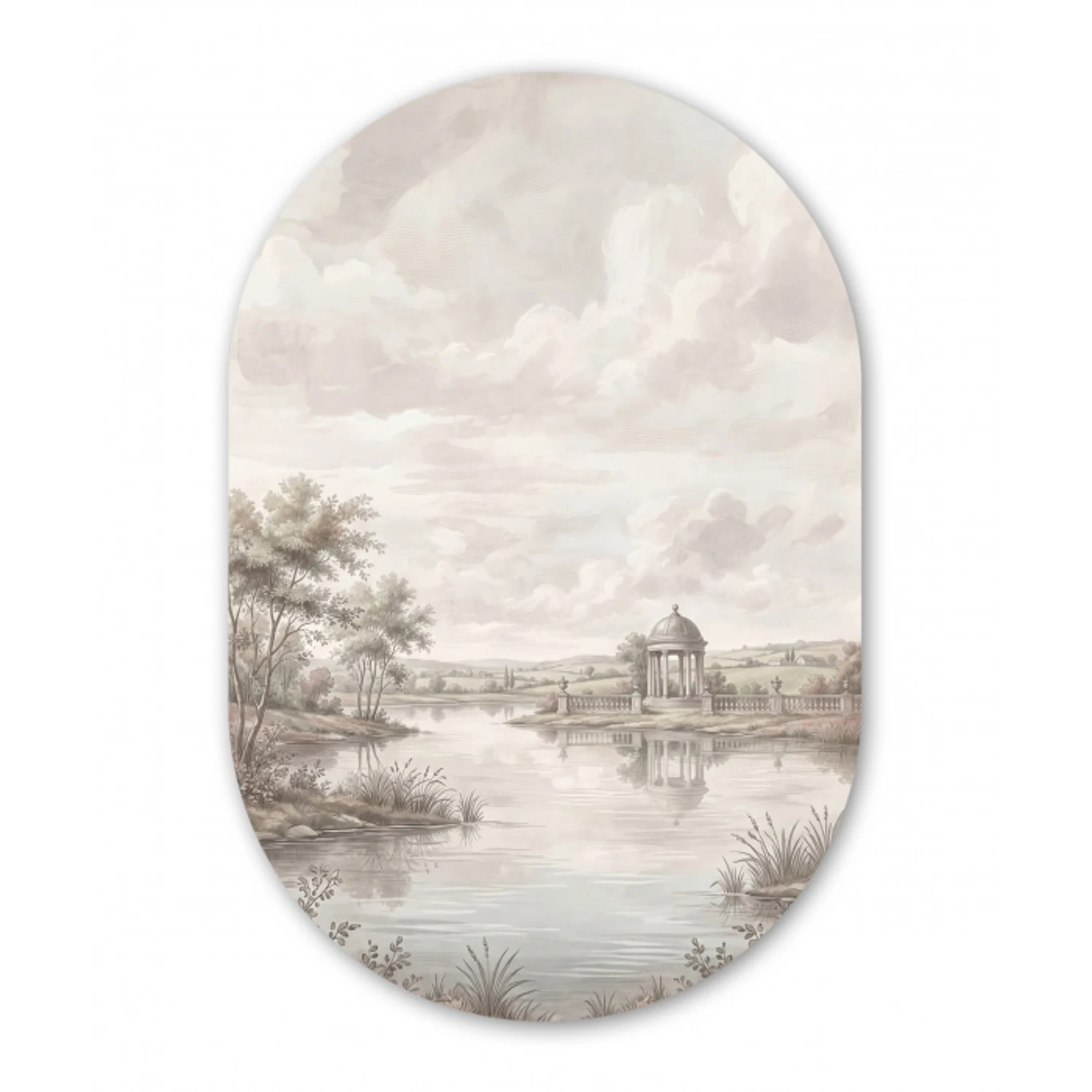 Landschap - Water - Natuur - Sepia Wandcirkel Ovaal Aluminium middel -3d