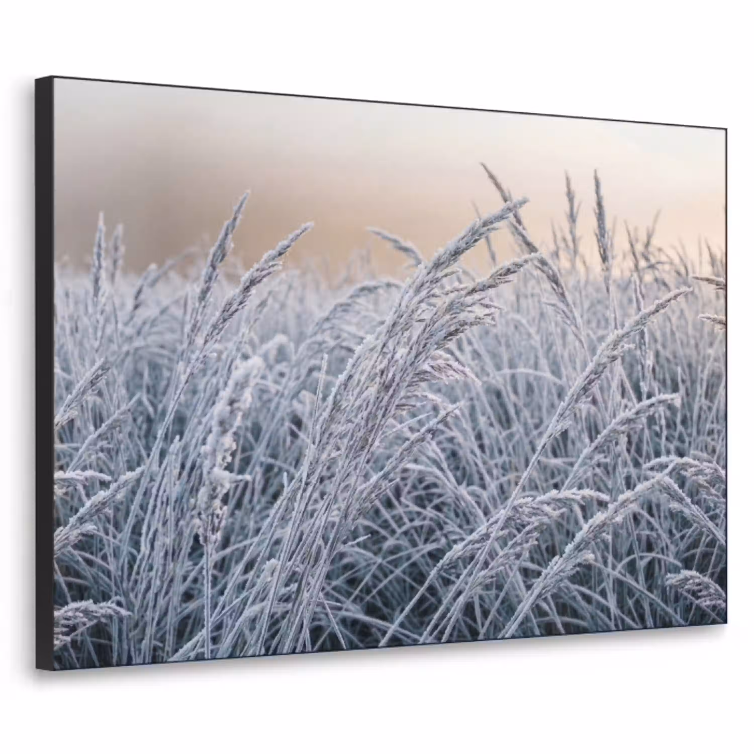 Rijp - Gras - Kristallen - Winter - Minimalistisch Textielframe zwart klein -3d