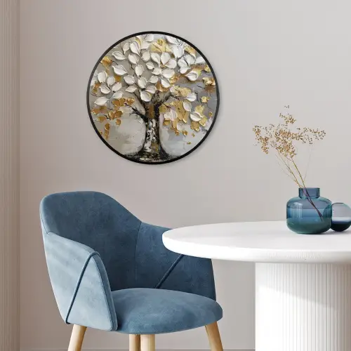 Boom - Beige - Grijs - Goud - Abstract Fotolijst rond zonder passe partout klein -sfeer2
