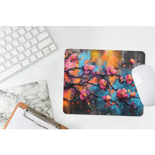 Bloemen - Tak - Abstract - Roze muismat rubber klein -witbureau